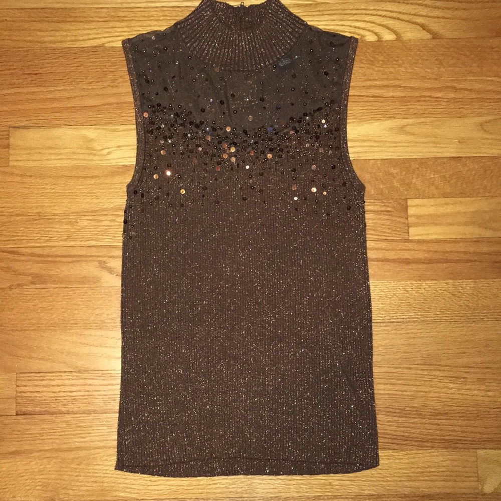 “Once Again” Brown Sequined Sleeveless Top